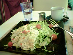 My New Year's dinner @ Double Star Cafe - Roasted chicken salad with coffee